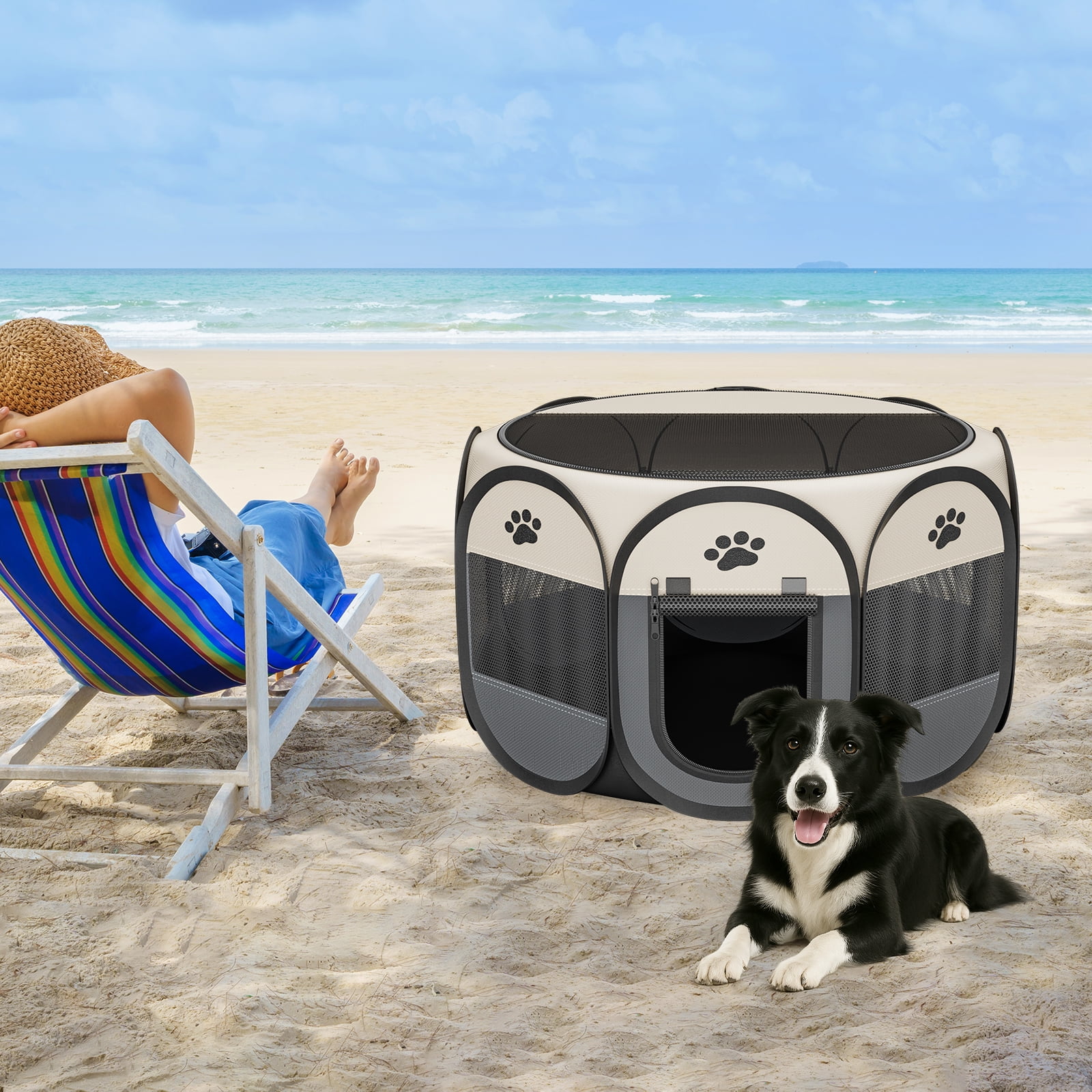 LAKWAR Pet Playpen for Indoor Cats Enclosed, Portable Foldable Dog Playpen Outdoor Tent Crate Cage with Zipper Top Cover Door for Kitten Puppy Outside Rv Car Camper-S