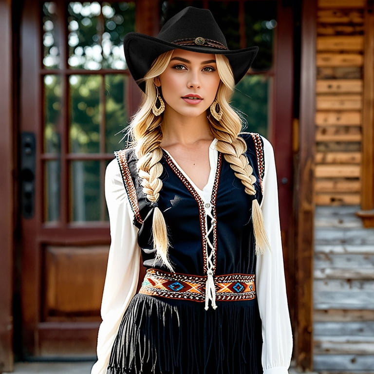 black dress cowboy hat Plunged Black muslin maxi dress L