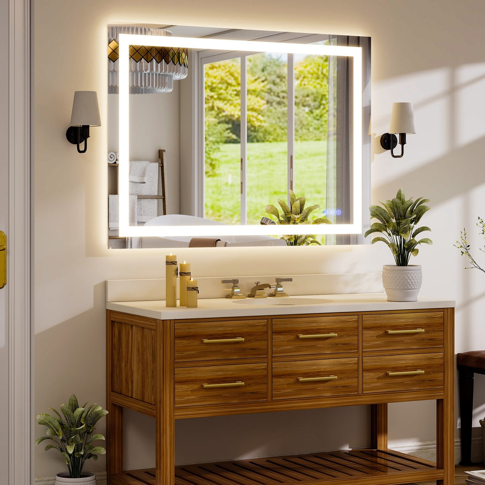 AUROMIR 36"x 48" LED Bathroom Vanity Mirror with Dimmable 3 Color Modes, White