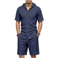 thumbnail image 2 of LEKWK Men Linen Sets Outfits 2 Piece Short Sleeve Button Down Hooded Tops and Elastic Waist Shorts Lightweight Loose Fit Summer Fashion Beach Vacation Wear, 2 of 9