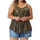 thumbnail image 1 of Camisetas sin mangas de lentejuelas de talla grande para mujeres, top de bronceado con brillo, camiseta sin mangas 4X negro y dorado, 1 of 6