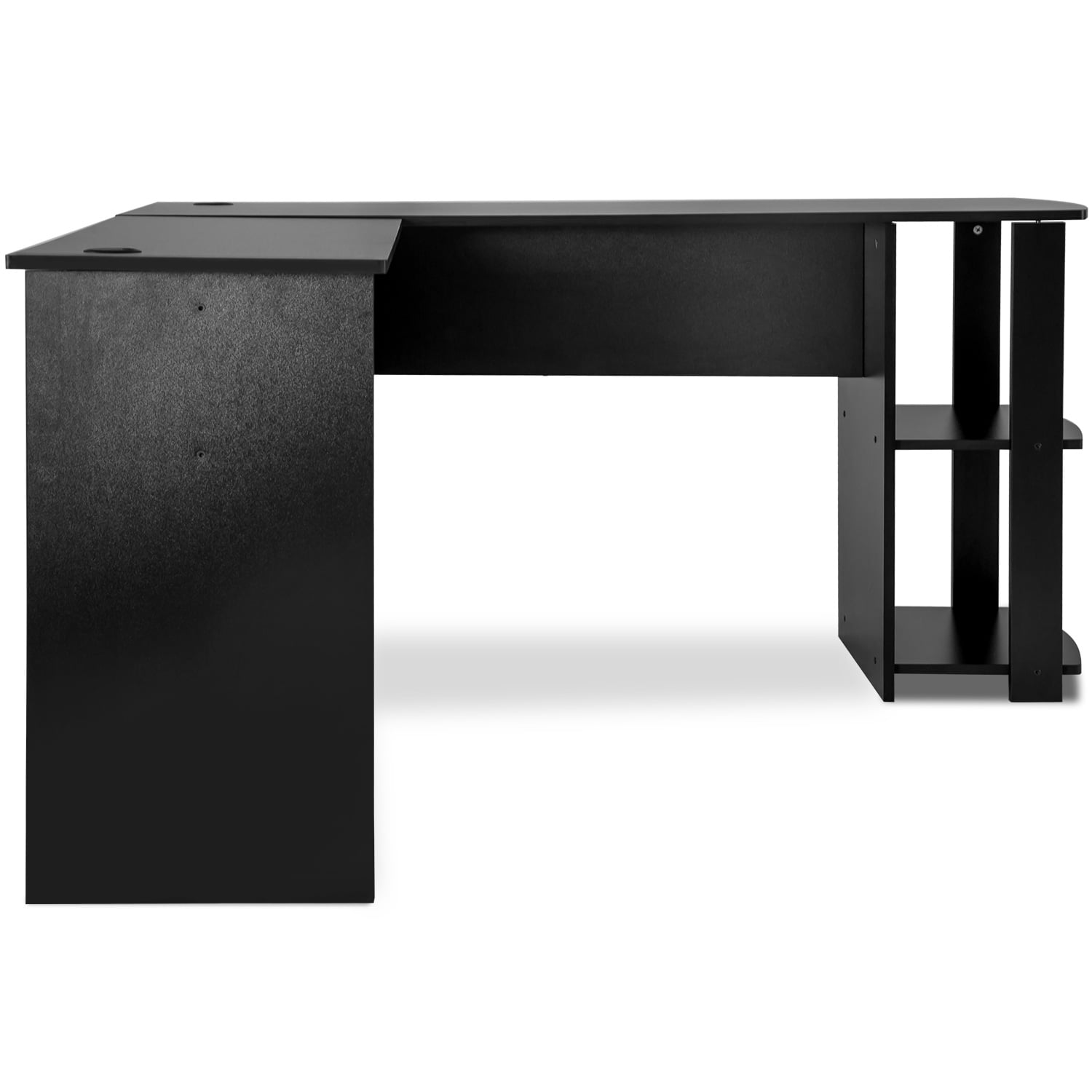 Kepooman 55.1" Modern L-Shapped PC Desk with Storage Shelf for Home Office, Black Kepooman 55.1" Modern L-Shapped PC Desk with Storage Shelf for Home Office, Black