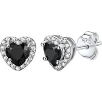 NYS Jewellrs 925 Sterling Silver 2 Ct Heart Cut Black Diamond Push Back Stud Earring's 14K White Gold Plated For Women's