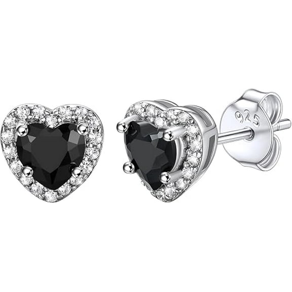 NYS Jewellrs 925 Sterling Silver 2 Ct Heart Cut Black Diamond Push Back Stud Earring's 14K White Gold Plated For Women's