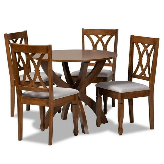 Bowery Hill Upholstered and Walnut Brown Finished Wood 5-Piece Dining Set
