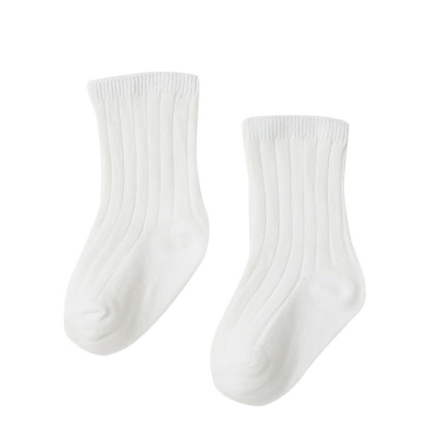 Kids Socks Cotton Double Needle Mid Calf Solid Color Newborn Socks White 1-3 Years