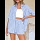 thumbnail image 5 of Conjunto de Dos Piezas para Mujer 2025: Camisa A Rayas y Pantalones Cortos. Azul XL, 5 of 7