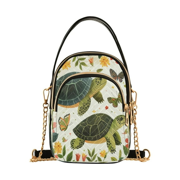 ALAZA Chain Crossbody Bags for Women Turtle Butterfly and Leaf Shoulder Handbag Phone Purse