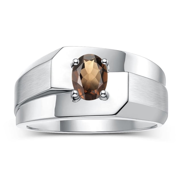 RYLOS Men's Rings Sterling Silver Ring Classic Solitaire 7X5MM Oval Shape Gemstone Designer Band Smoky Quartz June Birthstone Rings For Men Size 10