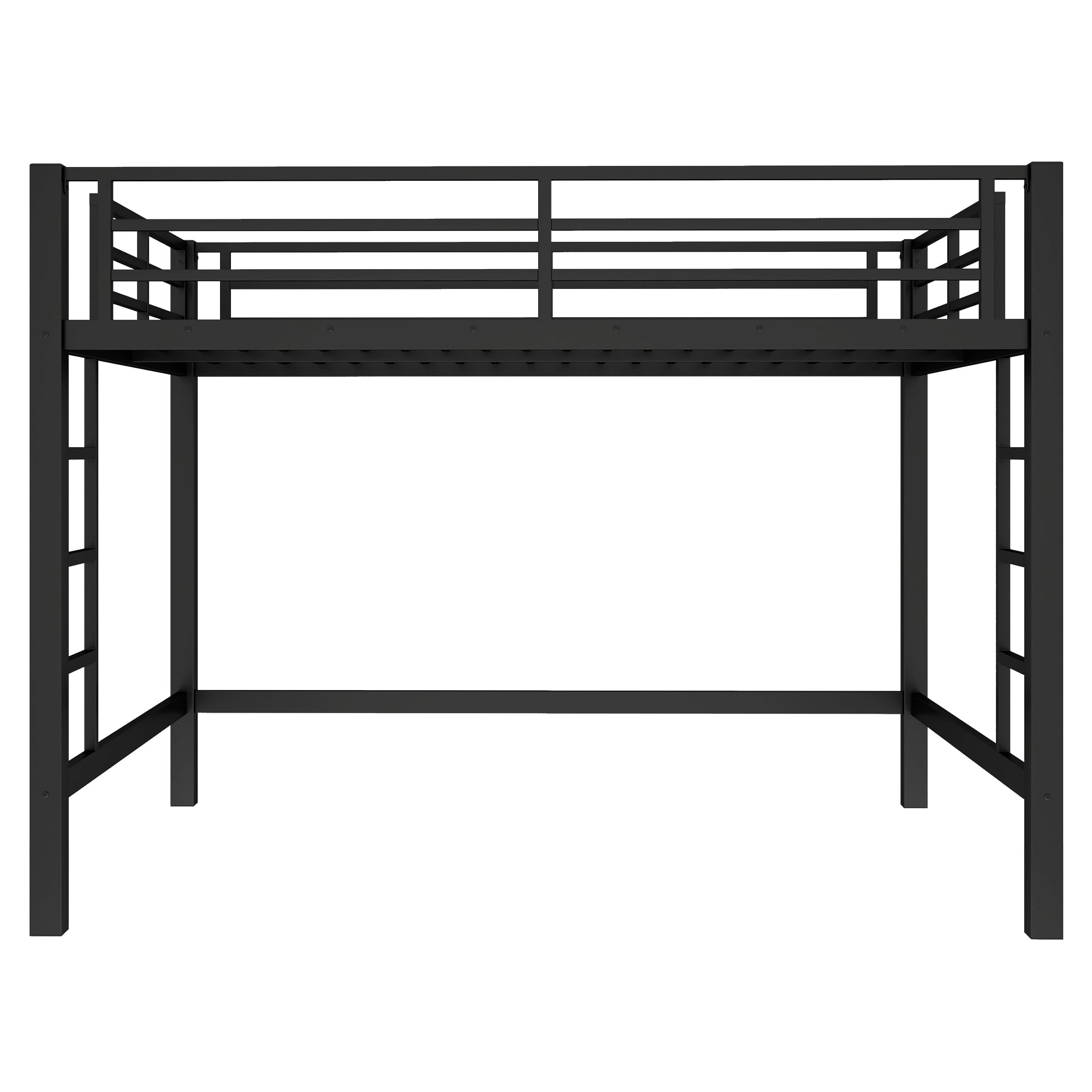 Leumius Loft Bed Queen Size,Heavy Duty Metal Bed Frame with Easy Climbing Ladder and Guardrails,Black