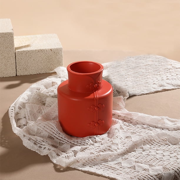 Jarrón decorativo de plástico esmaltado | Maceta de arreglos florales | Blanco Naranja Azul Marino | Plástico duradero 5.12" Acento de gabinete moderno | Exhibición de flores secas | Decoración de