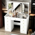 thumbnail image 2 of WIAWG Modern Adult Vanity Table Set with Glass Top&Mirror, LED Lights and 9 Drawers,White, 2 of 8