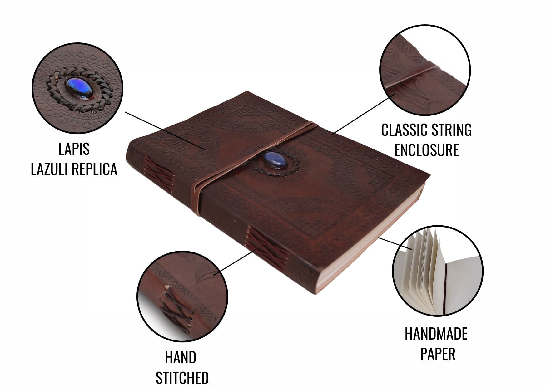 Jaald Leather Journal with String Blue Stone Grimoire Travel Diary Spell Book Daily Planner Book of Shadows Sketchbook Gifts for Artists