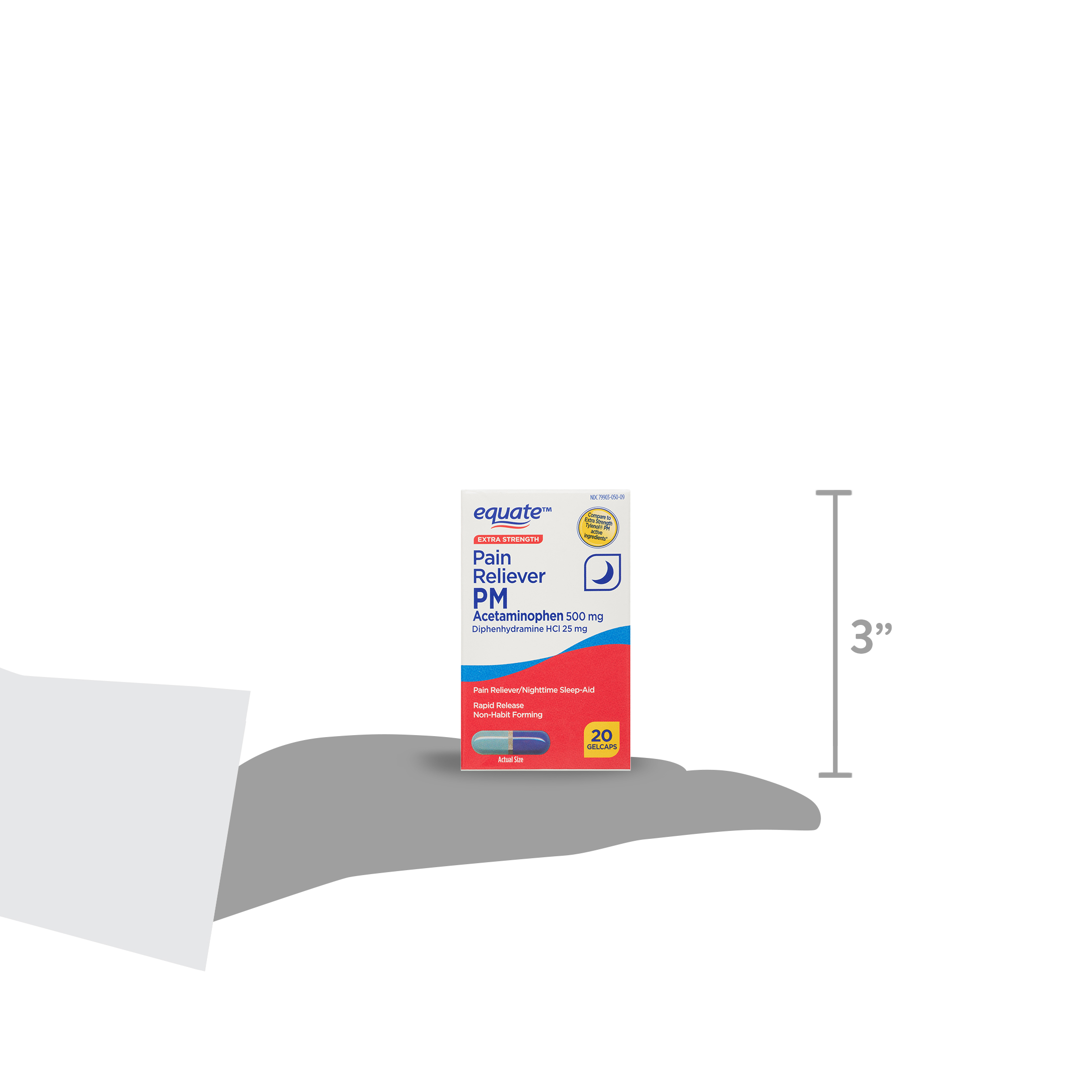 Gelcaps Equate de acetaminofén y difenhidramina HCL de resistencia extra para alivio nocturno del dolor, 20 unidades 4