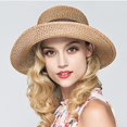 thumbnail image 6 of Happy Date Womens Straw Sun Hats Wide Brim Foldable Beach Hats UV UPF 50+ Summer Sun Travel Hat for Women, 6 of 8