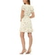 thumbnail image 3 of Vestido de gasa floral con volantes y cuello en V para mujer, con mangas acampanadas y lazo, por encima de la rodilla, color crema blanco, 3 of 6