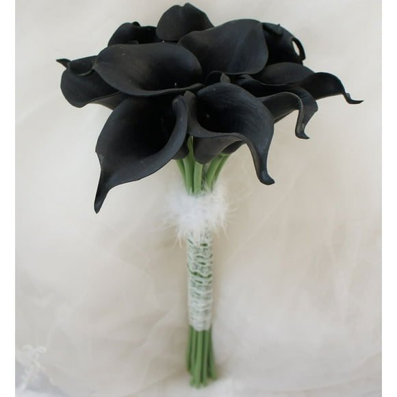 Lily Garden Mini 15" Artificial Calla Lily 10 Stem Flower Bouquets (Pure Black)