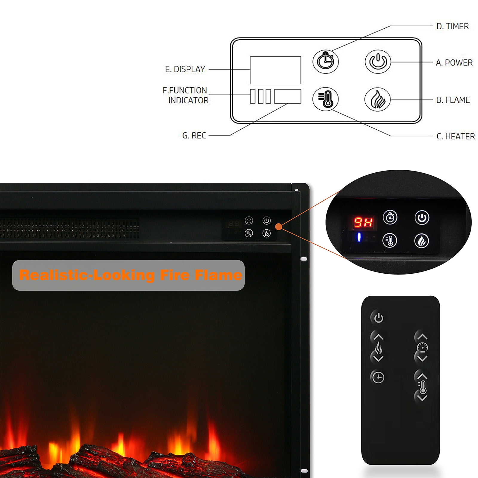 45" Electric Fireplace with 23" Firebox & Remote Control,Grey