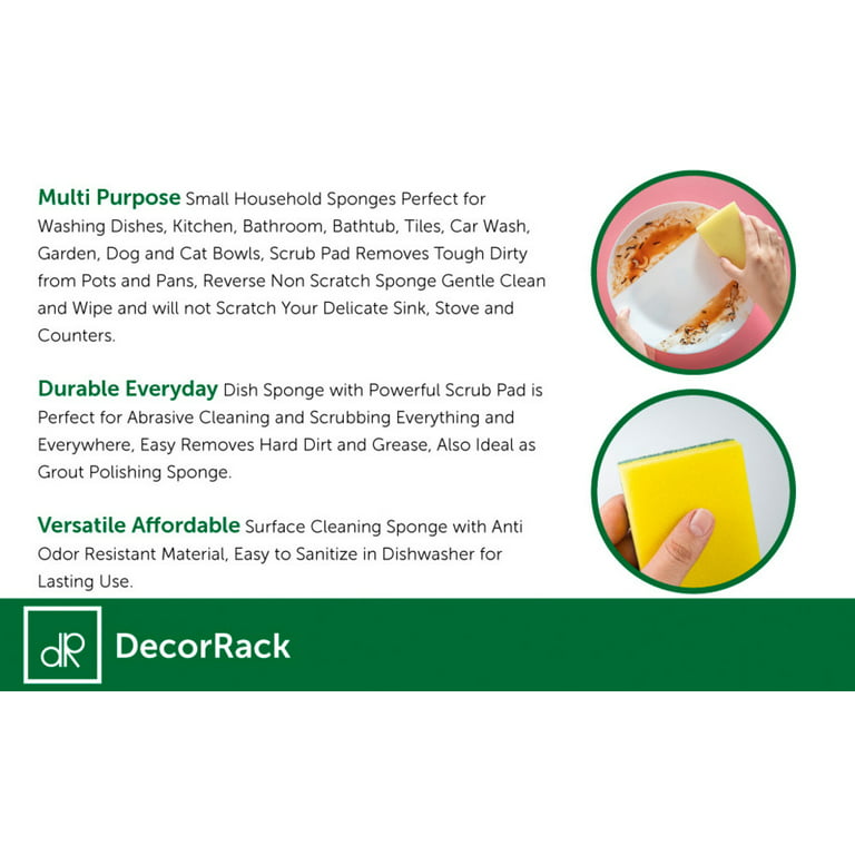 Decorrack 14 Cleaning Scrub Sponges for Kitchen, Dishes, Bathroom, Car Wash, One