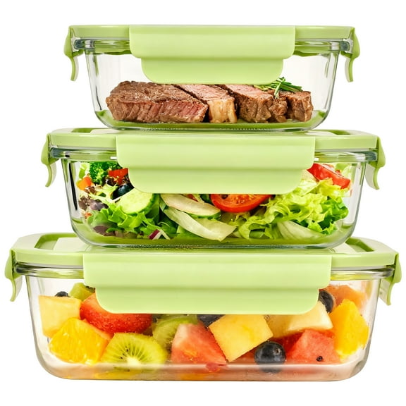 3 Pack Glass Food Storage Containers with Airtight Lids, Glass Meal Prep Containers, Lunch Office Meal for Microwave, Oven, Freezer and Dishwasher, BPA Free