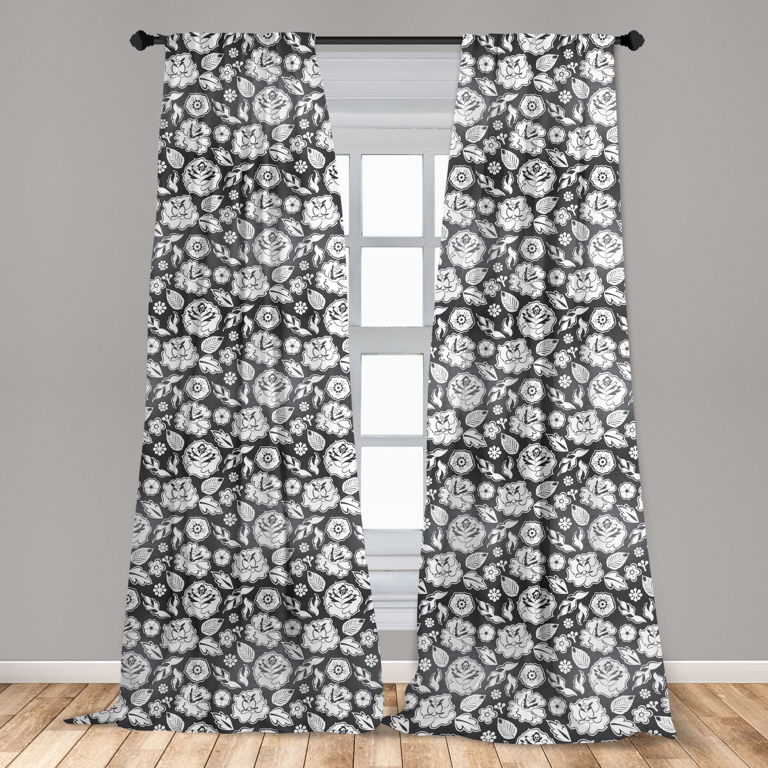 Old School Curtains 2 Panels Set, Charcoal And White Curtains