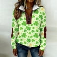 thumbnail image 6 of Womens St Patricks Day Sweatshirts Long Sleeve Half Zipper Lapel Fleece Collar Color Block Printed Casual Pullover Tops (S, Multicolor), 6 of 8