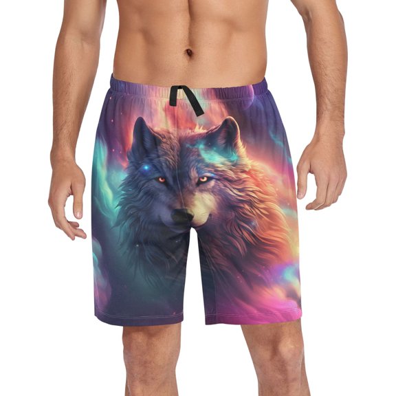 joogoo Mens Swim Trunks Cool Wolf Beach Shorts Drawstring Elastic Waist Swimwear Bathing Suits L
