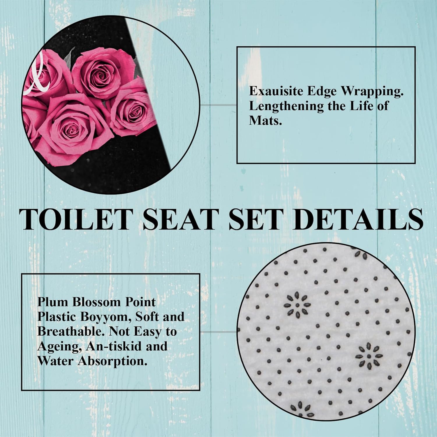 Pink Rose Shower Curtain Sets, Thankful Grateful Blessed Bathroom Curtain with Non-Slip Rug, Toilet Lid Cover, Bath Mat and 12 Hooks, Romantic Showy Floral Wedding Decor for Bath