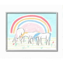 Stupell Industries Unicorns Grazing Rainbow Floral Field Kid's Illustration Framed Wall Art Design by Daphne Polselli, 16" x 20", Gray Framed