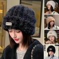 thumbnail image 3 of dianhelloya Warm hat Letter Logo Brimless Solid Color Winter Hat Women Autumn Winter Warm Plush Beanie Hat Costume Accessories Black 1, 3 of 8
