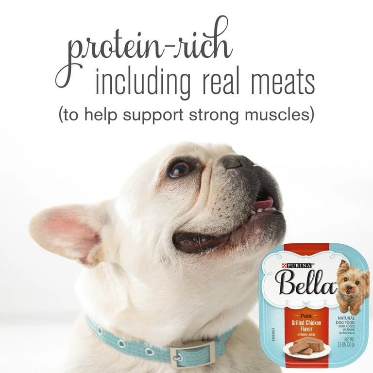 JSC Purina Bella Grilled Chicken Pate in Savory Juices 3.5 oz. Grains Free Wet Dog Food Savory Broth Big Flavor Boost Dog Food Toppers Delicate Cut Real Chicken Everyday Meals Pamper Protein