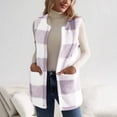 thumbnail image 5 of Fleece Vest Women, Yigetop Womens Fuzzy Fleece Vests Casual Sleeveless Open Front Plaid Jackets Fall Winter Warm Cozy Vest with Pockets Fall Vest for Women Purple L, 5 of 8