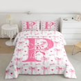 thumbnail image 2 of Homewish Letter P Monogrammed Queen Comforter Set,Cute Bow Tie Bedding Sets,Pink Loves Pattern Bedding Comforter Set For Girls,Microfiber Room Decorative Reversible,3 Pieces, 2 of 8
