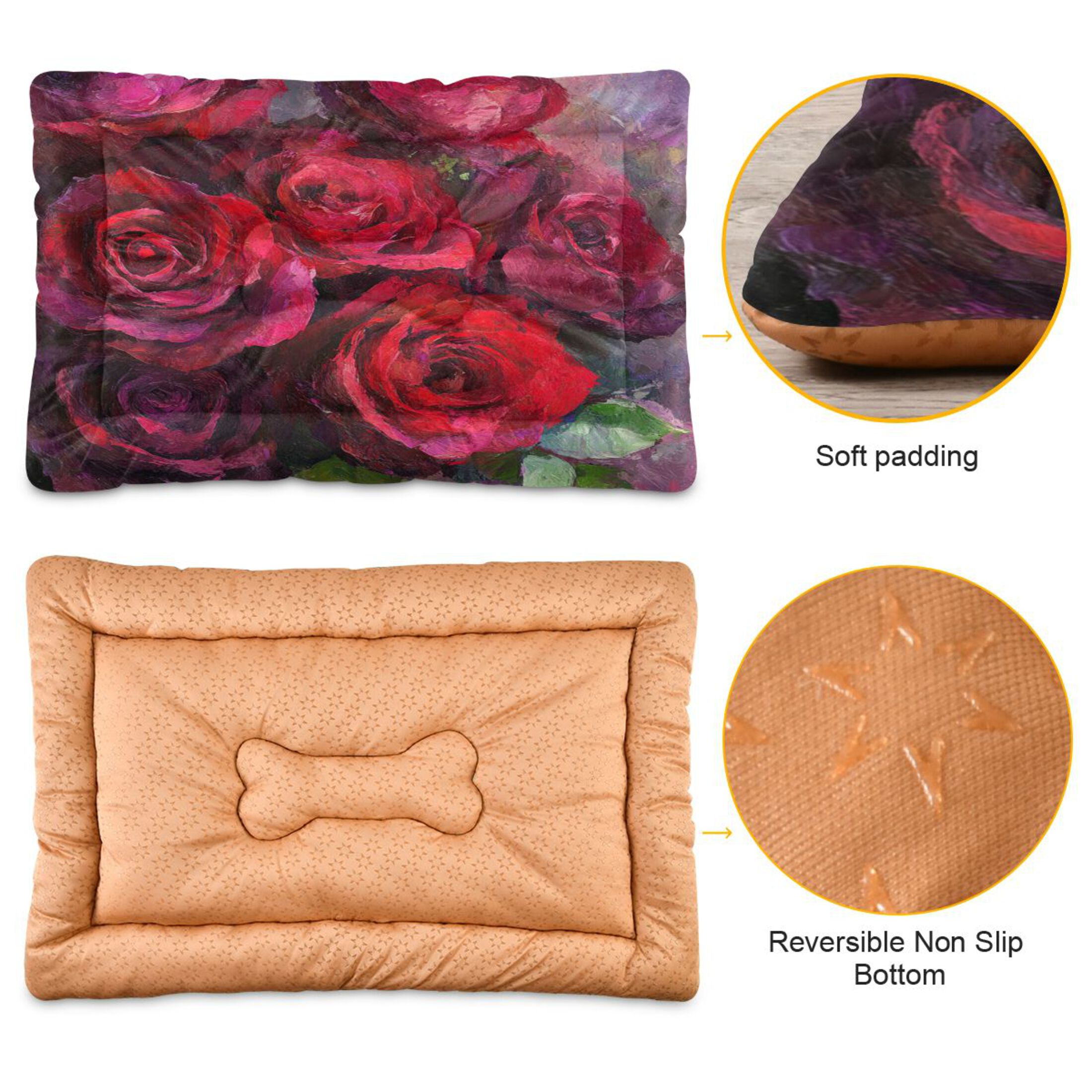 Qxltty Deep Red Roses Ped Pad Wear-resistant and Hard to Bite Through Sleeping Pad for Small Medium Large Dogs Winter Pet Bed 36×24in