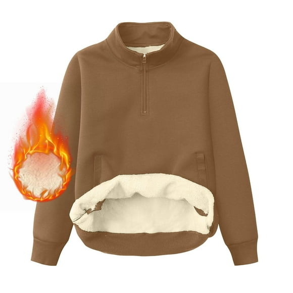 Htigea Clearance Men's Quarter Zip Sweatshirt Hoodies Sherpa Lined Fleece Zipper Pullover Heavyweight Winter Warm Cotton Sweater Clearance Sale Khaki,XXXL