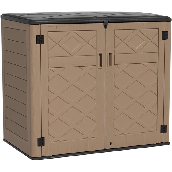 Outdoor Storage Box Waterproof for Garden, Patios, Backyards, 48 Cu.ft Capacity for Garbage Cans, Lawn Mower, Garden Tools （Brown)