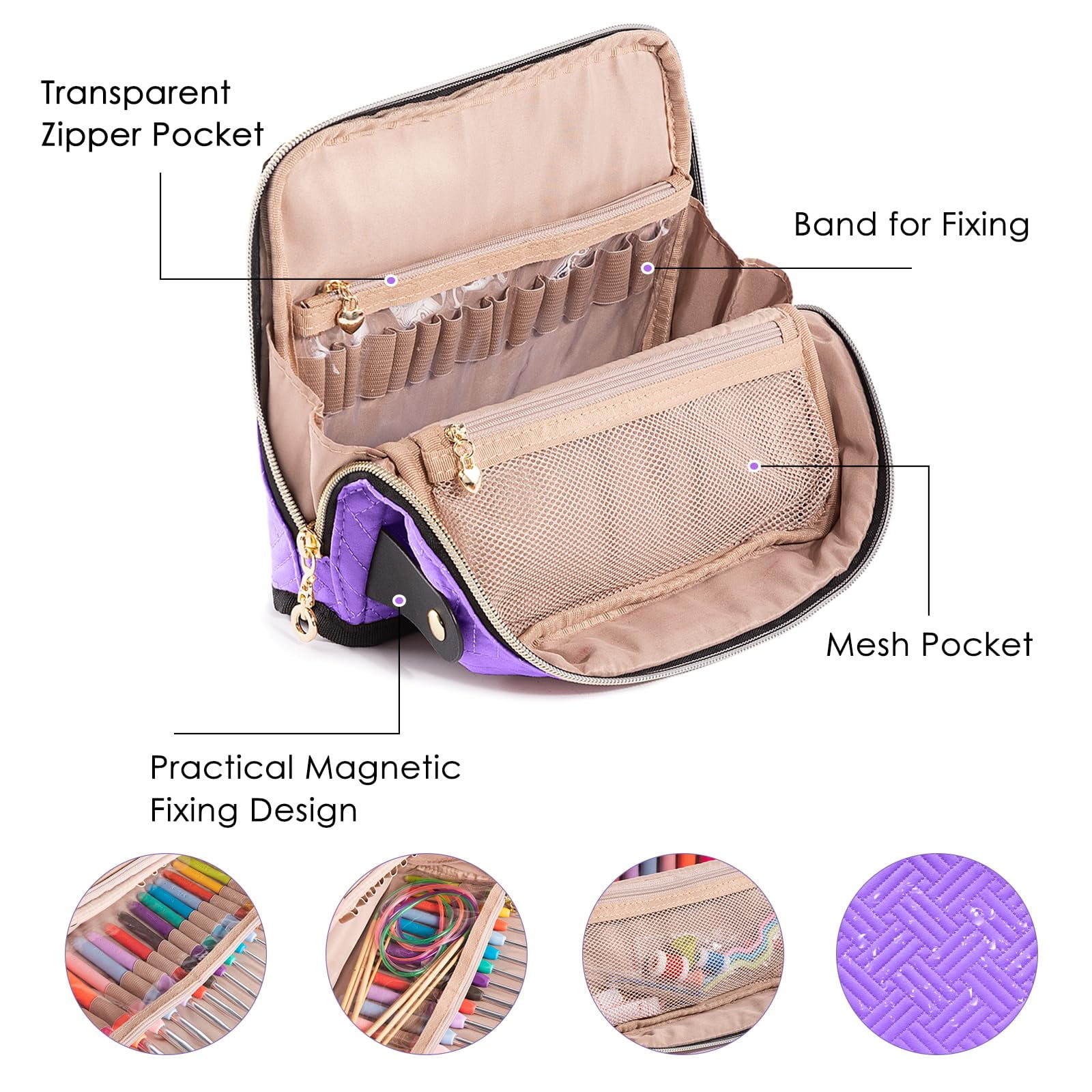 Purple Empty Crochet Hook Case - Crochet Hook Organizer Case Stand Up (Upgraded) -Corchet Organizer - Crochet Hook Holder
