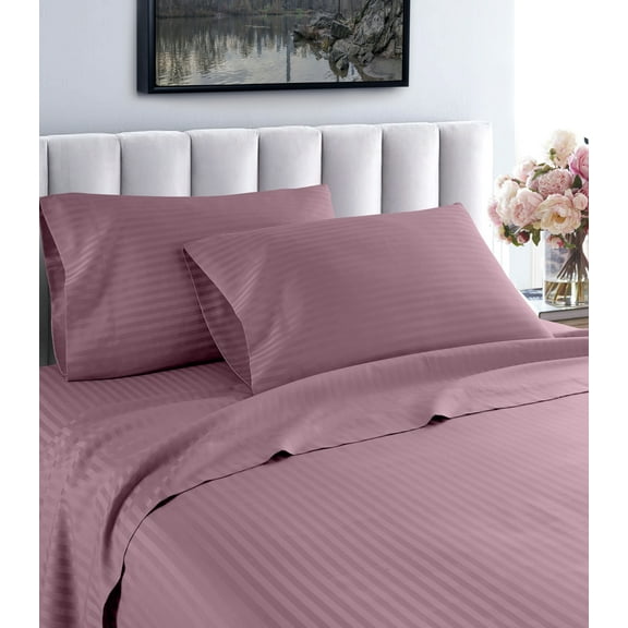 1200 Thread Count 100% Cotton Stripe Sheet Set (TwinXL, Purple)