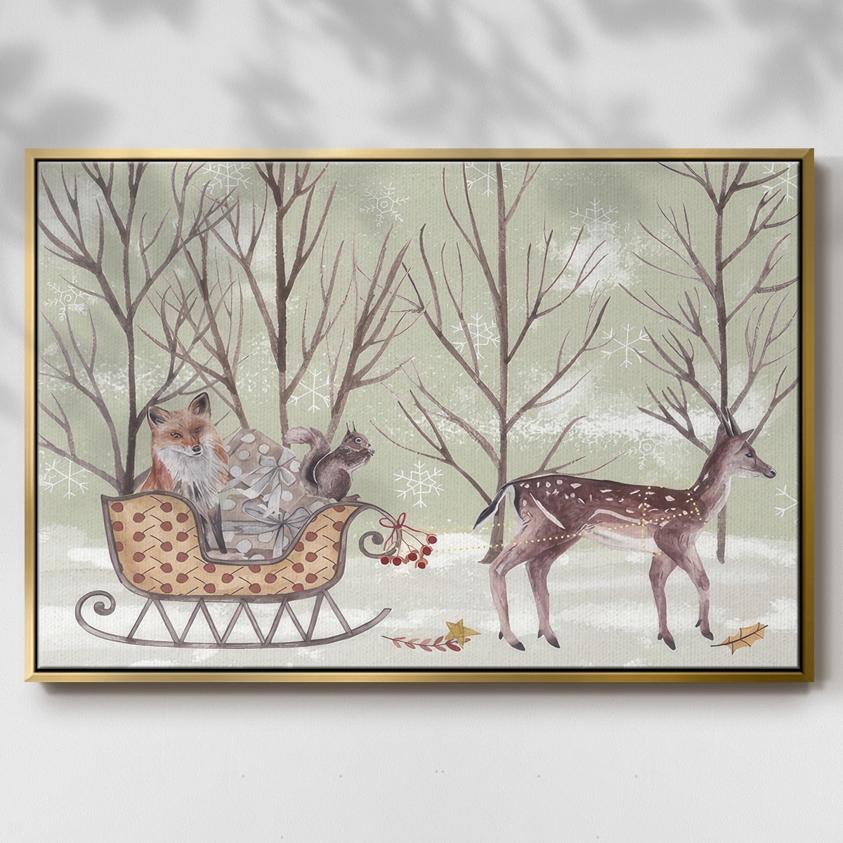 Christmas Time I - Framed Gallery Wrapped Holiday Canvas - 27 x 41 - Gold Frame