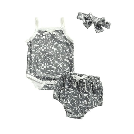 

Seyurigaoka Baby Girls 3Pcs Summer Outfits Strap Romper + Shorts + Headband