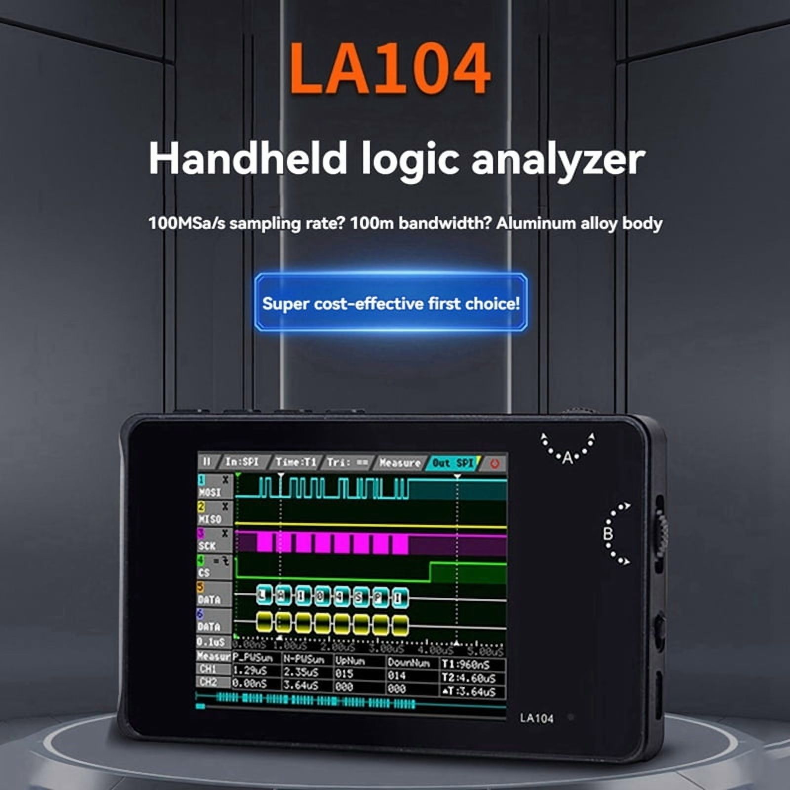 LA104 Digital Logic Analyzer Screen 4 Channels Oscilloscope SPI IIC UART Programmable 100M Sa/S Max Sampling Rate