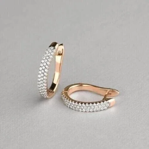 2 Ct Round Cut Simulated Diamond Hoop Huggie Earrings for Women 14K Yellow Gold Plated Elegant Jewelry