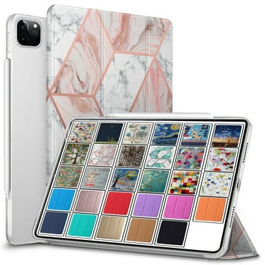 DuraSafe Cases iPad PRO 11 Inch 2 2020 3 2021 4 2022 [ PRO 11 2nd 3rd 4th ] MHMT3LL/A MHMU3LL/A MY332LL/A MY342LL/A Printed Slim PC Dual Angle Stand Clear Flip Back Cover - Marble Pink