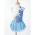 thumbnail image 2 of TSSOE Kids Girls 3D Floral Print Ballet Lyrical Dance Dress Ice Figure Skating Dress Sleeveless Sequins Gymnastics Costume Light Blue 10, 2 of 7