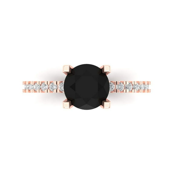 Solitaire with Accents Engagement Ring for Women - 1.71ct Natural Onyx in 18K Rose Gold Promise Ring