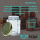 thumbnail image 2 of Recipientes de Vidrio Hexagonal BAFE 250 ml Hermético con Tapa Dorada y cuchara biodegradable, 2 of 4