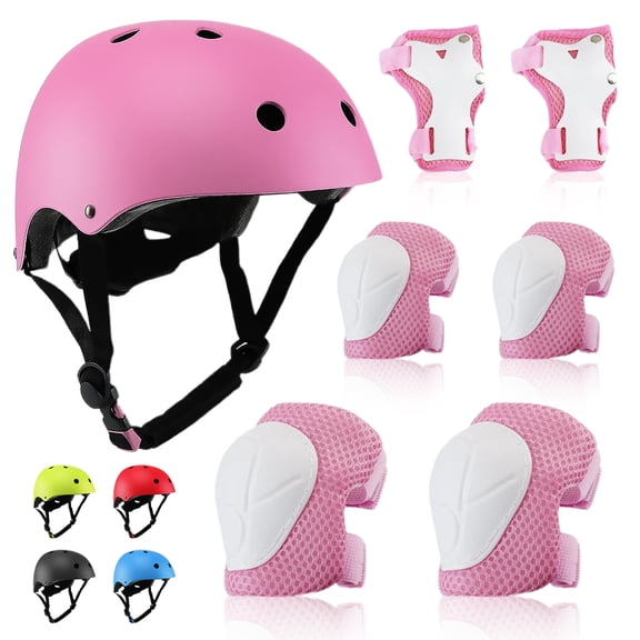 GLUAAE Kids Protective Gear Set, Sport Protective Gear Set Boy Girl Adjustable Child Cycling Helmet with Knee Pads Elbow Pads Wrist Guards Youth Skateboard Helmet for 3~8yrs Boys Girls