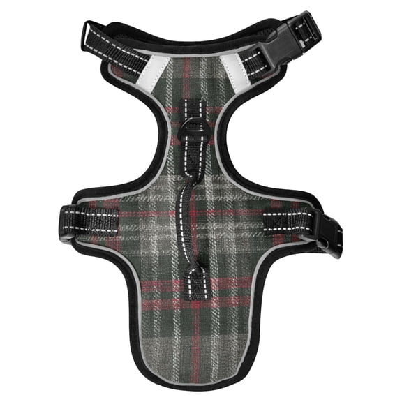 Pet Vest For Walking With Handle Adjustable Reflective Dog Cat Harness Dark Green&red Tartan Pattern