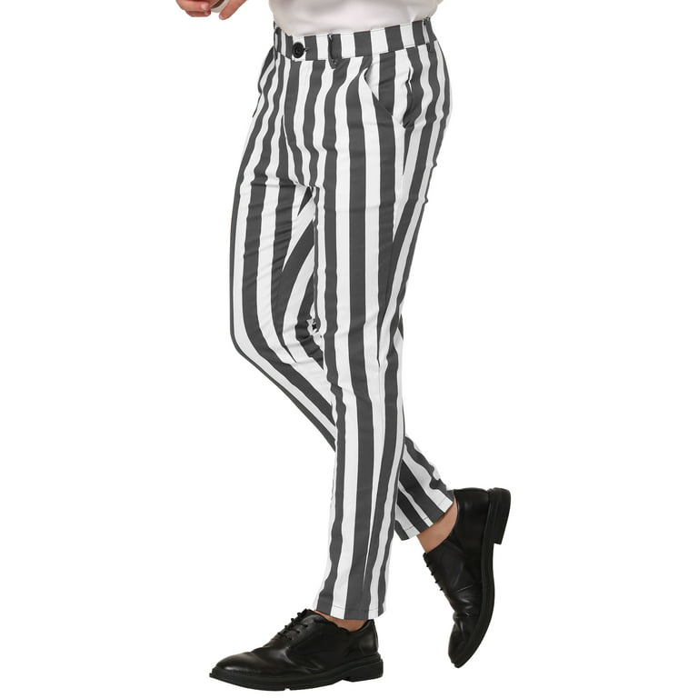 Lars Amadeus Men's Striped Pants Skinny Fit Color Block Dress Trousers 