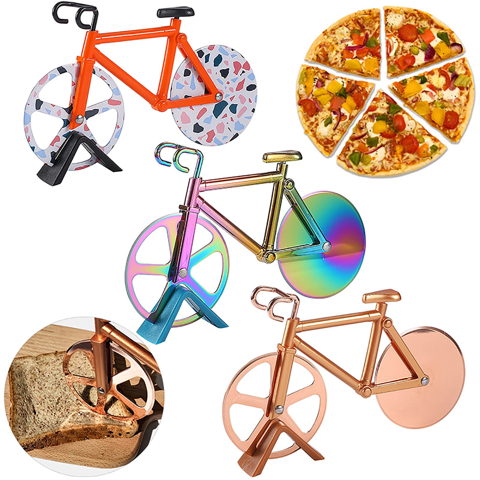 Stainless Steel Double Bike Pizza Cutter Road Bicycle Chopper for Home Pizza Tools 1PCS-red Non-Stick Pizza Roller Wheels with a Stand Bicycle Pizza Cutter 
